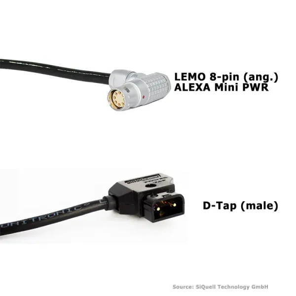 SiQuell-Power cable D-Tap to ARRI ALEXA Mini (LF) | AMIRA (angled)-SiQ.L8Pa.2.DTm